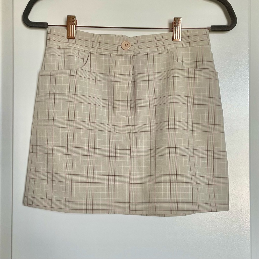 OAK + FORT Plaid Mini Skirt in Beige and Brown
